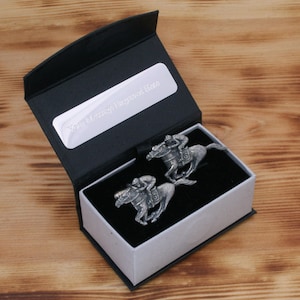 Horse Racing Cufflinks Pewter UK Handmade Jockey Race Horse Father&#39;s Day Gift 187 cu