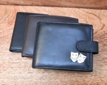 Shakespeare Leather Wallet Black and Brown Or Card Holder Mens Macbeth Quill Birthday Gift wch