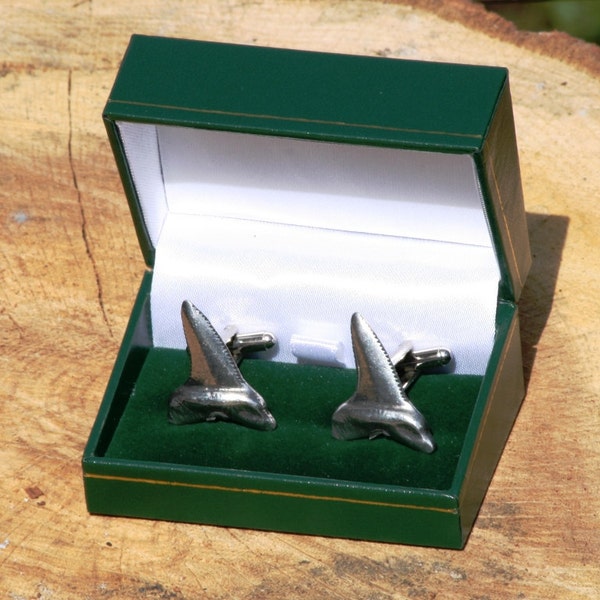Shark Tiger Tooth Cufflinks Pewter UK Handmade Fathers Day Gift 320 cu