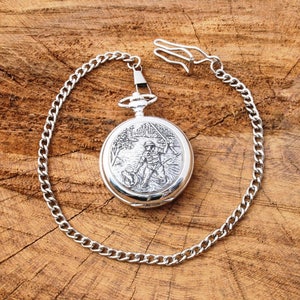 Fisherman Design Pocket Watch Pewter Fathers Day Gift Boxed FREE engraving Fishing Present pw image 1
