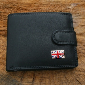 Portefeuille en cuir Union Jack avec drapeau en cuir marron ou noir Fête des pères Cadeau fête des pères 383 wch