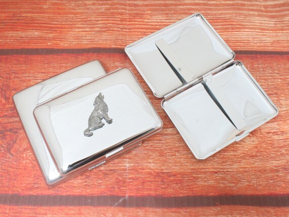 coyote cigarettes Coyote Dog Howling Chrome Plated Large Cigarette Tin Hunting Birthday Gift  Personalised Free Engraving 399 Cc