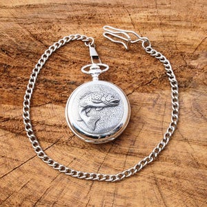 Trout Fish Design Pocket Watch Pewter Fathers Day Gift Boxed FREE engraving Fishing Present 378 pw image 1