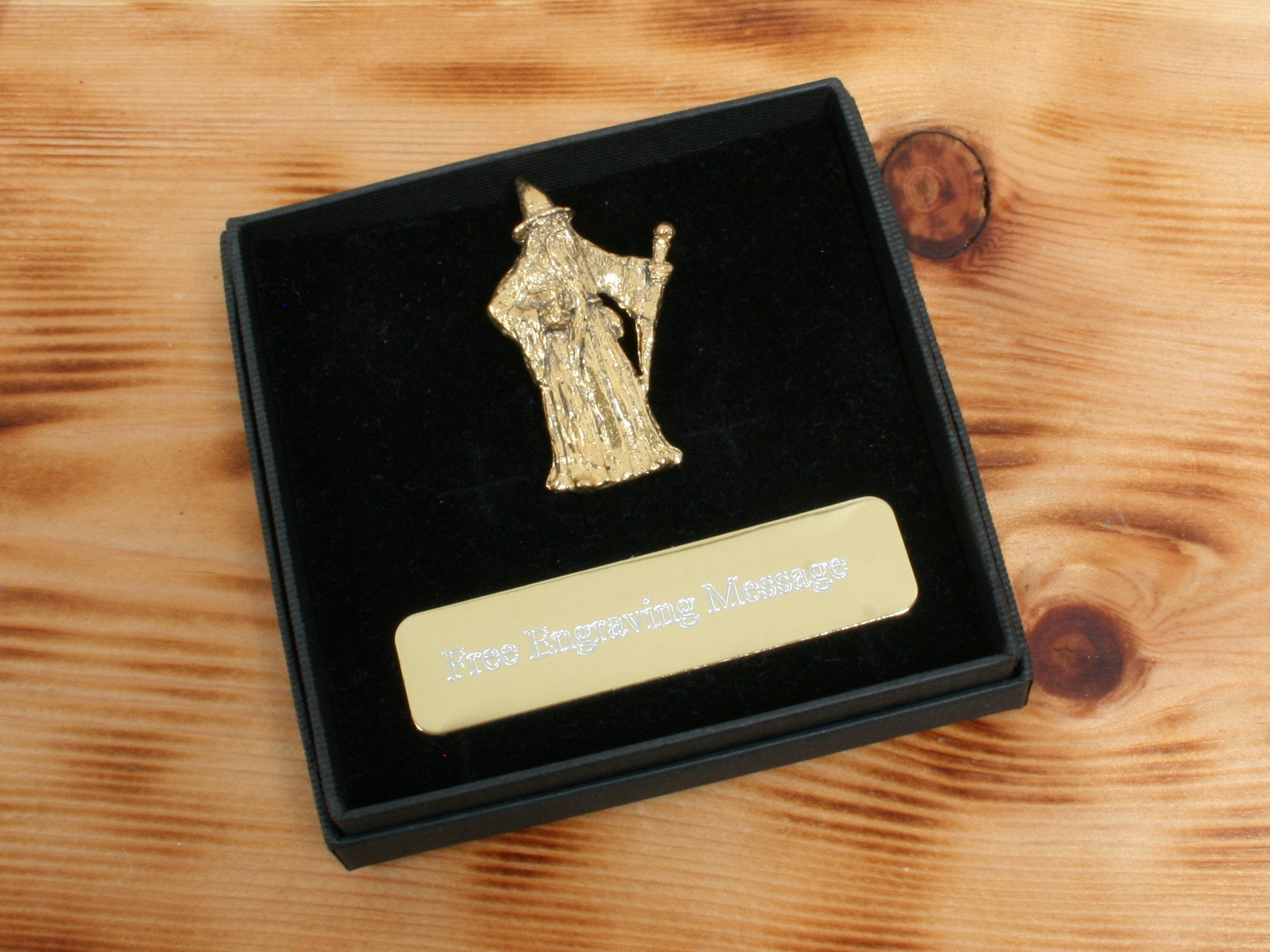 Wizard Gold Plated Pewter Pin Lapel Badge Magical Father's Day Gift Custom Box Option