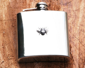 Bee 6oz Hip Flask Stainless Steel Great Nature Birthday Gift Personalised Free Engraving  027 hf