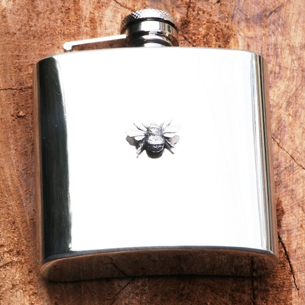 Bee 6oz Hip Flask Stainless Steel Great Nature Fathers Day Gift FREE engraving   027 hf