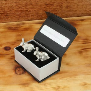 Rabbit Bunny Silver Plated Cufflinks Pewter UK Handmade Countryside Father's Day Gift 291 cu