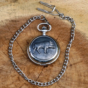 Hog Wildschwein Taschenuhr Englisch Pewter graviert Vatertag Geschenk 035 pw