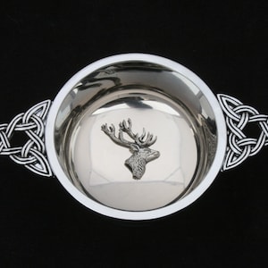 Stag Head Quaich Pewter Cup Drinking Bowl Boxed Christening Present 347 qc