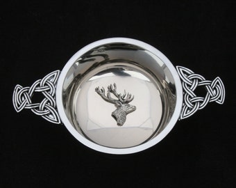 Stag Head Quaich Pewter Cup Drinking Bowl Boxed Christening Present 347 qc