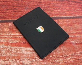 Irish Icons Real Leather Passport Case Black RFID Travel Case Shamrock Harp Celtic Jockey Secret Santa Gift pp