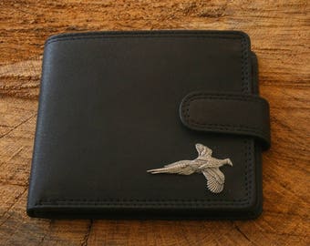 Pheasant Leather Wallet Brown or Black Leather Game Shooting Fathers Day Gift 268 wch