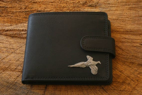 Pheasant Shooting Mens Leather Wallet BLACK or Brown Shooting Gift