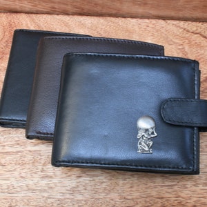 Portefeuille en cuir de la mythologie grecque noir et marron ou porte-cartes Atlas pour homme, méduse, caducée, cadeau fête des pères