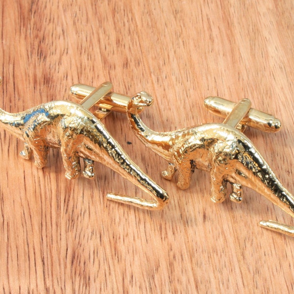 Brontosaurus Gold Plated Cufflinks UK Handmade Fathers Day Dinosaur Gift