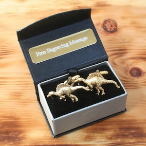 Spinosaurus Gold Plated Cufflinks UK Handmade Jurassic Dinosaur Father&#39;s Day Gift