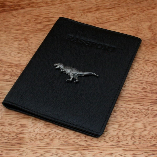 T-Rex Whole Real Leather Passport Case RFID Black Or Burgundy Dinosaur Secret Santa Gift 377 pp