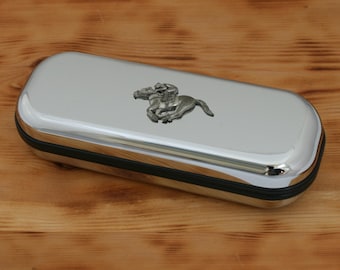 Horse Racing Glasses Spectacle Case Chrome Personalised Free Engraving Race Day Gift