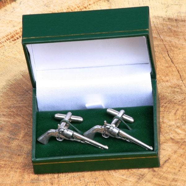 Colt Army Pistol Cufflinks Pewter UK Handmade Fathers Day Gift 281 cu