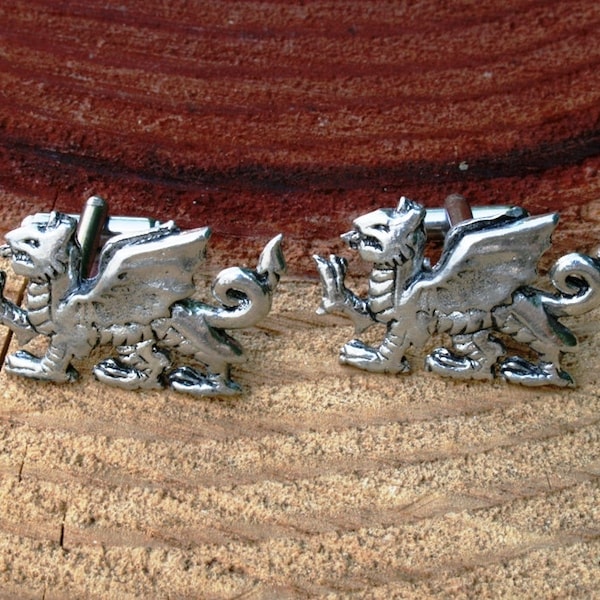 Welsh Dragon Cufflinks Pewter UK Handmade in Fathers Day Gift Box Welsh Gift 391 cu