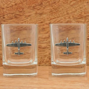 Lancaster Bomber Pair Of Shot Glasses Crystal Plane Pilot Father&#39;s Day Gift 213 sg