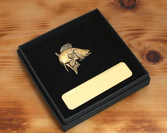 Gold Zander Fish Pin Badge – Predator Angler Gift – Fishing Lapel with Optional Box