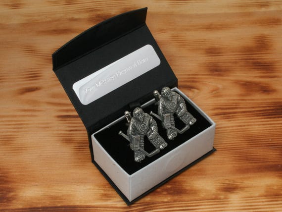 Ice Hockey Goalie Cufflinks Pewter UK Handmade Birthday Gift 194 cu