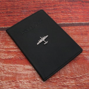 Vliegtuigen echt leren paspoortetui zwarte RFID-reisetui Luchtvaart Jet Pilot Vaderdag Vaderdagcadeau pp