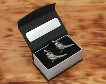 Pheasant Standing Cufflinks Pewter UK Handmade Shooting Birthday Gift cu