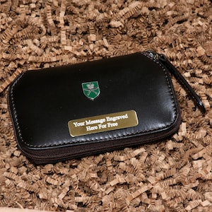 Estuche de cuero para pesca con mosca del Regimiento Militar Británico - Estuche marrón con cremallera / Portamoscas / Grabado gratuito