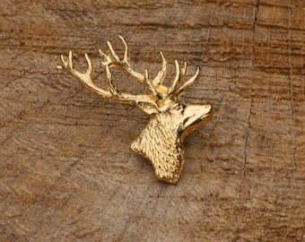 Stag Buck Head Gold Plated Pin Lapel Badge Deer Hunting Gift 347