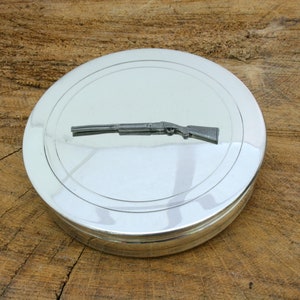 Shotguns and Rifles Pewter Jewellery Trinket Round English Pill Box Shooting Father's Day Gift ppb