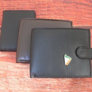 Cartera de cuero con iconos irlandeses, negra y marrón, o tarjetero para hombre, diseño de trébol, arpa, jockey celta, regalo para el Día del Padre