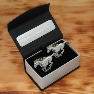 Galloping Horse Cufflinks Pewter UK Handmade Equestrian Father&#39;s Day Gift cu