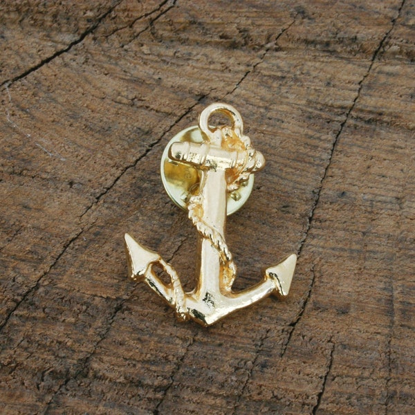 Ships Anchor Emblem Fathers Day Gift Gold Plated Pewter Pin Lapel Badge Nature Gift