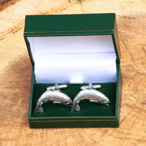 Rainbow Trout Cufflinks Pewter UK Handmade Fishing Fathers Day Gift cu