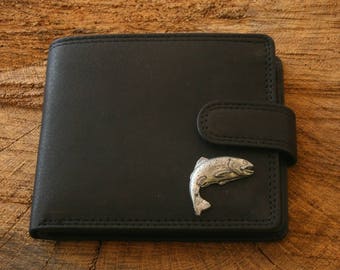 Trout Fish Leather Wallet Brown or Black Leather Fishing Secret Santa Gift 378 wch