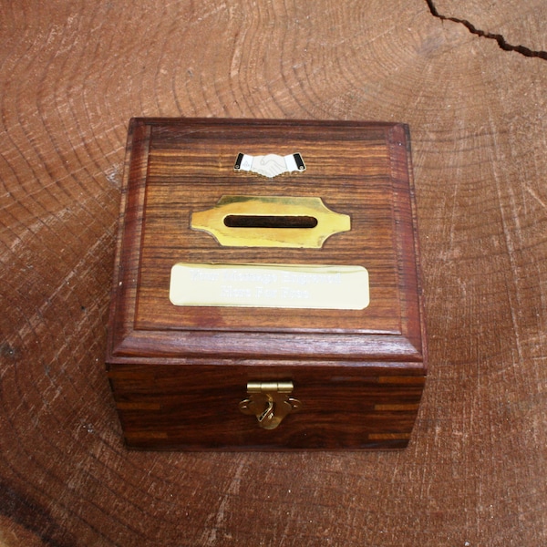 Masonic Handshake Money Box Chest With FREE engraving   Fathers Day Gift 235 mb