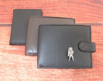 Space & Rockets Leather Wallet Black and Brown Or Card Holder Mens Shuttle Earth Saturn Fathers Day Gift wch