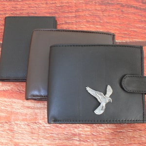 Cartera de cuero con diseño de aves rapaces, color negro y marrón, o tarjetero para hombre, diseño de águila halcón, águila pescadora, regalo para el Día del Padre.
