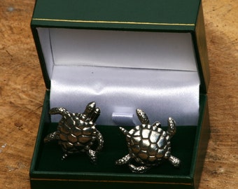 Sea Turtle Cufflinks Pewter UK Handmade Marine Nature Fathers Day Gift 381 cu