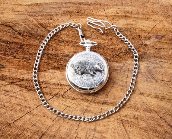 Badger Design Pocket Quartz Watch Pewter Free Engraved