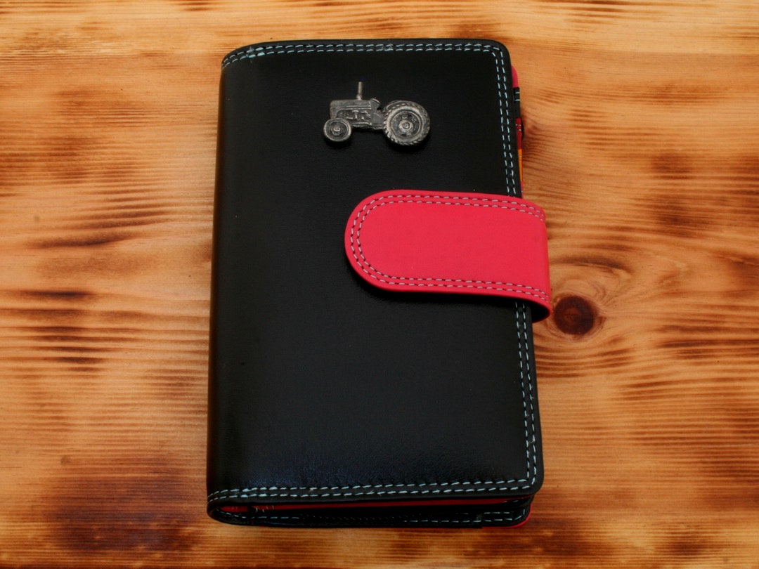 Portafoglio da donna in pelle con veicoli agricoli, con protezione