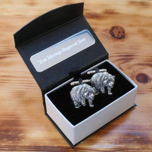 Bear Cufflinks Pewter UK Handmade Nature Canadian Grizzly Bear Father&#39;s Day Gift