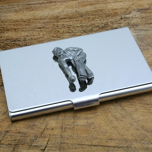 Portatarjetas de crédito de metal para negocios de Lawn Bowls con grabado gratuito personalizado. Regalo para el Día del Padre. Bowling Green. Regalo para el Día del Padre.