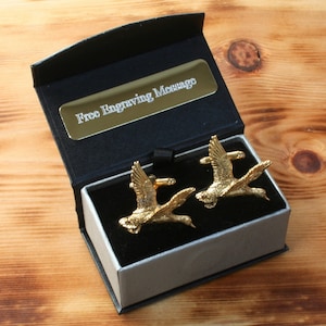 Mallard Gold Plated Cufflinks UK Duck Wildfowling Shooting Father&#39;s Day Gift Custom Box