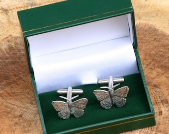 Butterfly Cufflinks Pewter UK Handmade Fathers Day Gift 052 cu