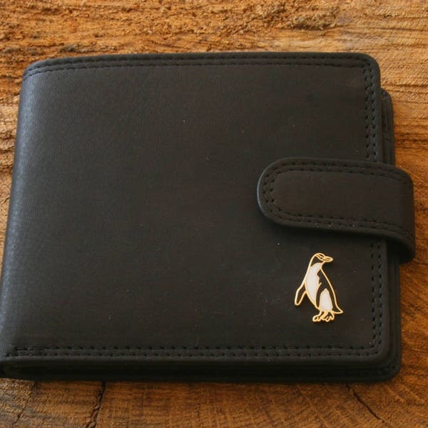 Portefeuille en cuir émaillé Pingouin en cuir marron ou noir Snow Bird Secret Santa Gift 265 wch