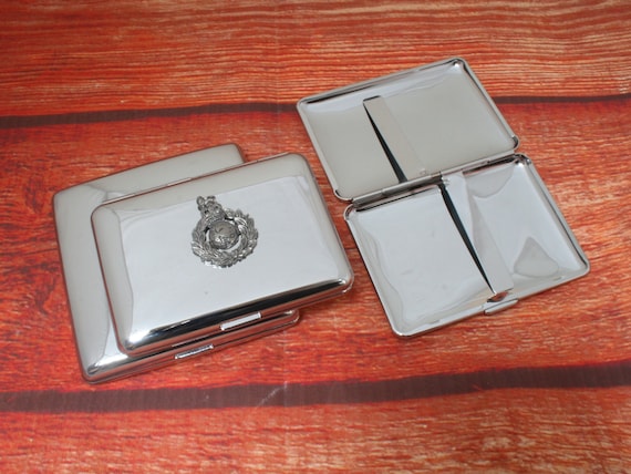 military cigarette case Army Tin Chrome Plated Steel Medium or Large Personalised Free Engraving Soldier Tank Artillery Birthday Gift Cc WWI US Army Cigarette Case