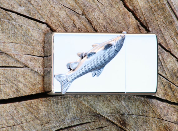 Personalised Petrol ENGRAVED lighter FISH FISHING design